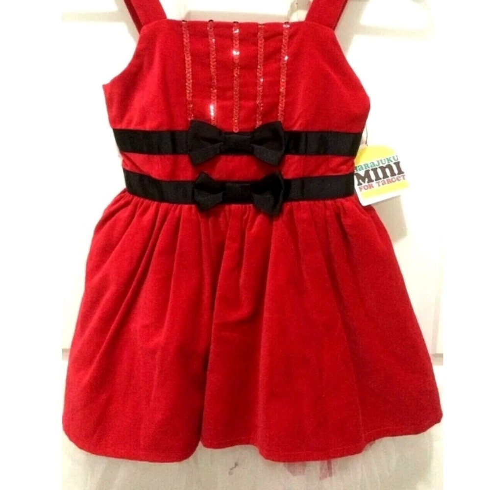 Red Black bow velvet holiday Christmas dress 10 12 CY